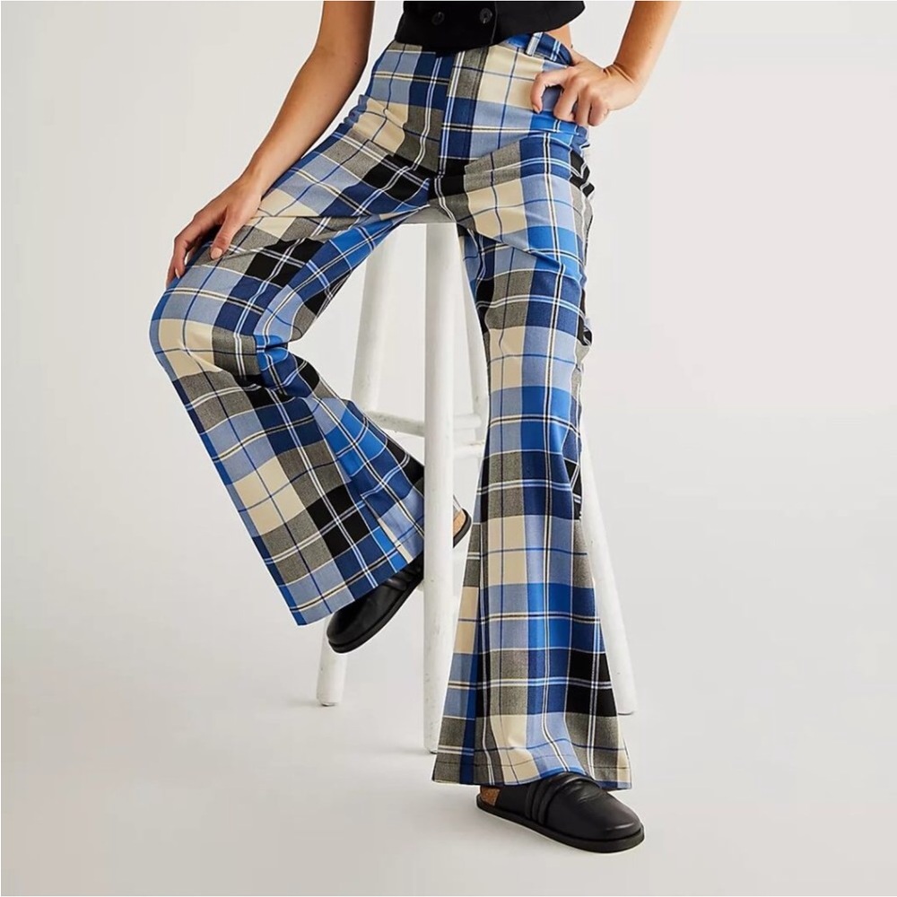 Free People Retro Blue and Black Flared Trousers